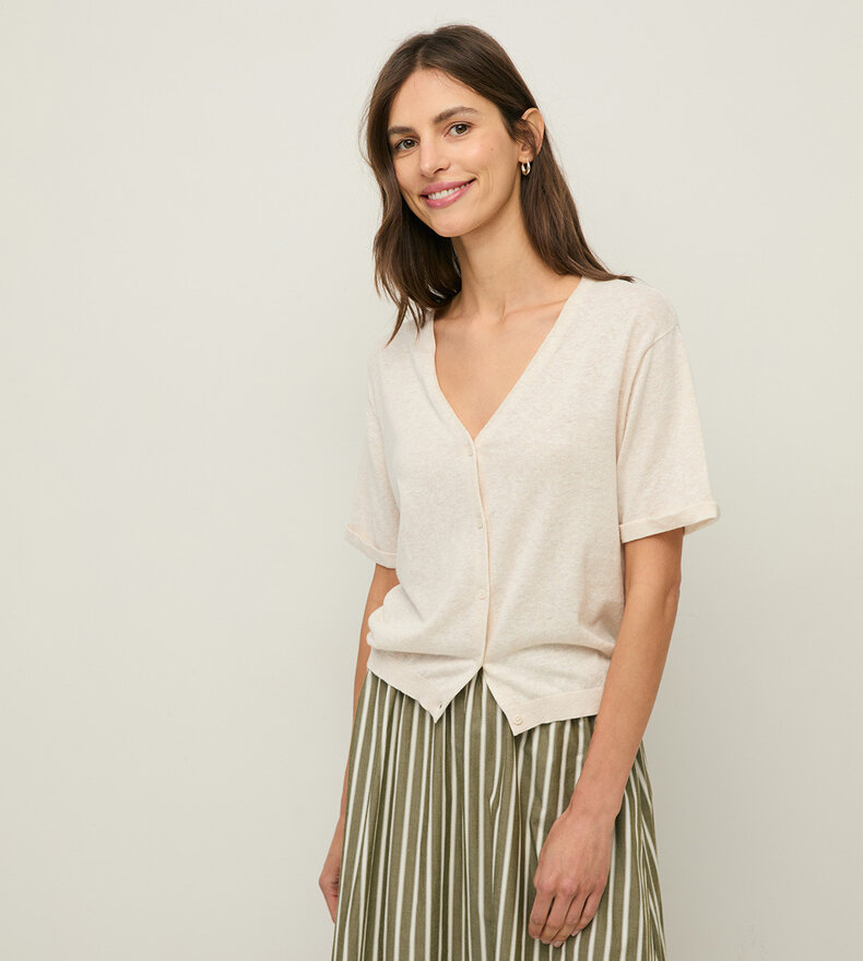 CARDIGAN À COL EN V EN LIN