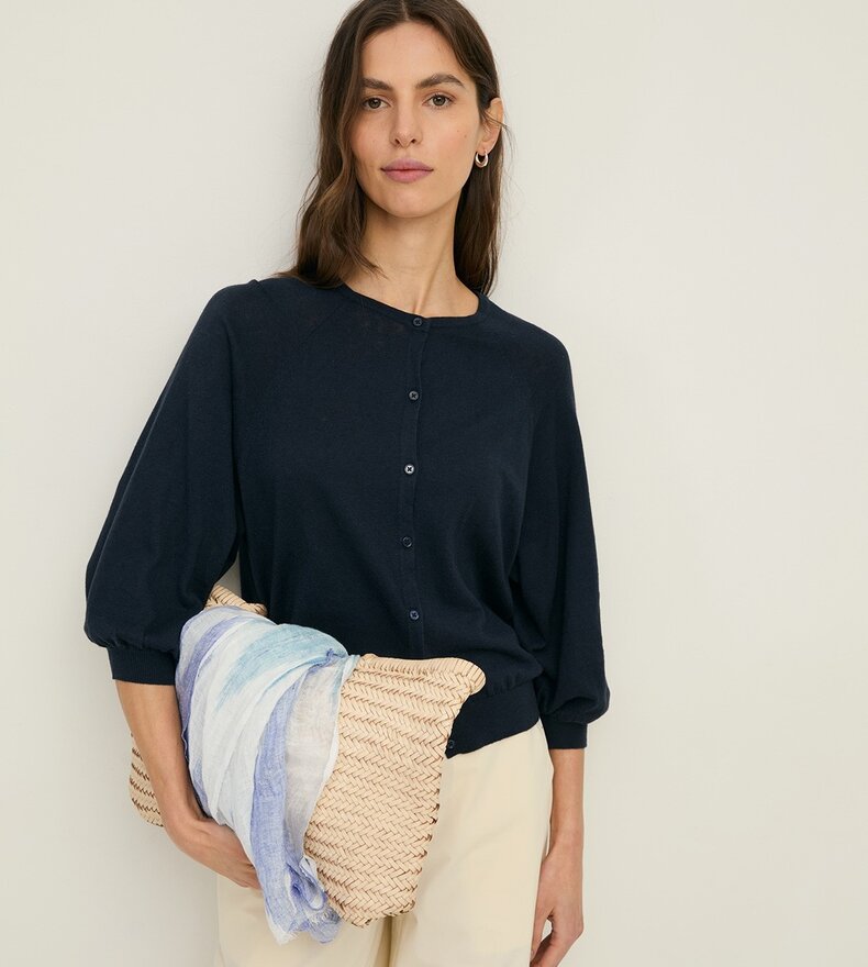 FLAX ROUND NECK CARDIGAN