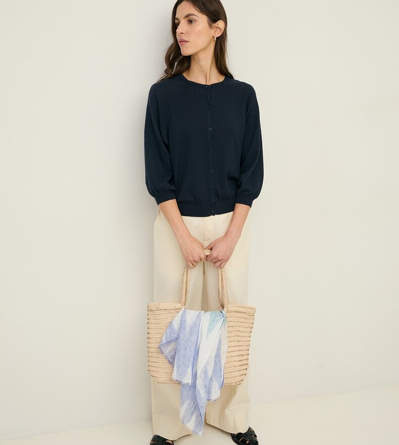 FLAX ROUND NECK CARDIGAN