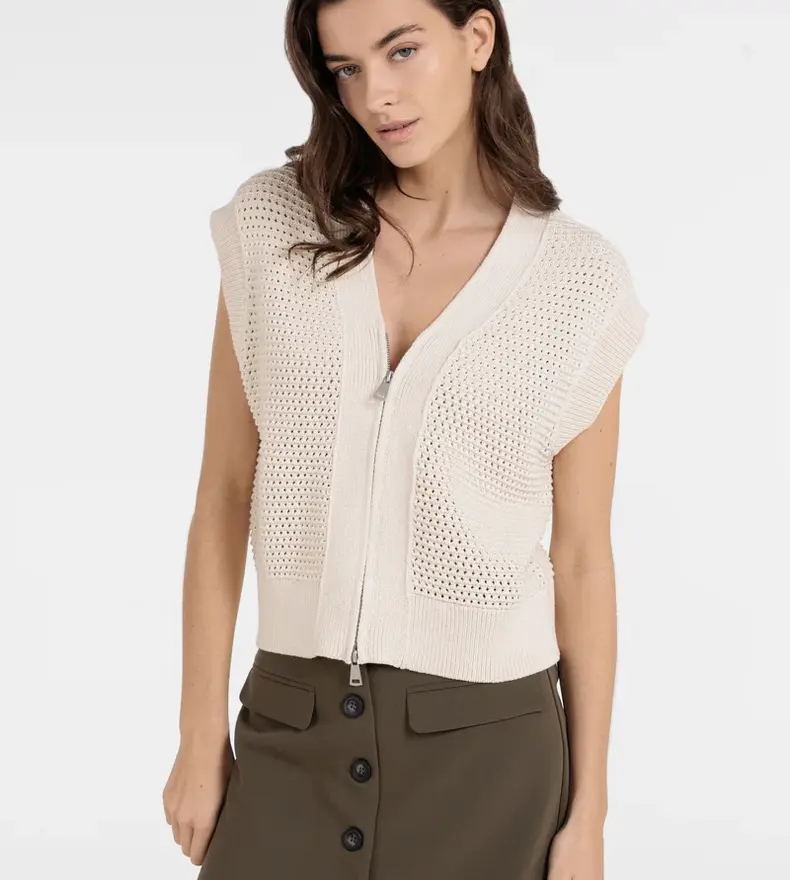 MESH SLEEVELES CARDIGAN