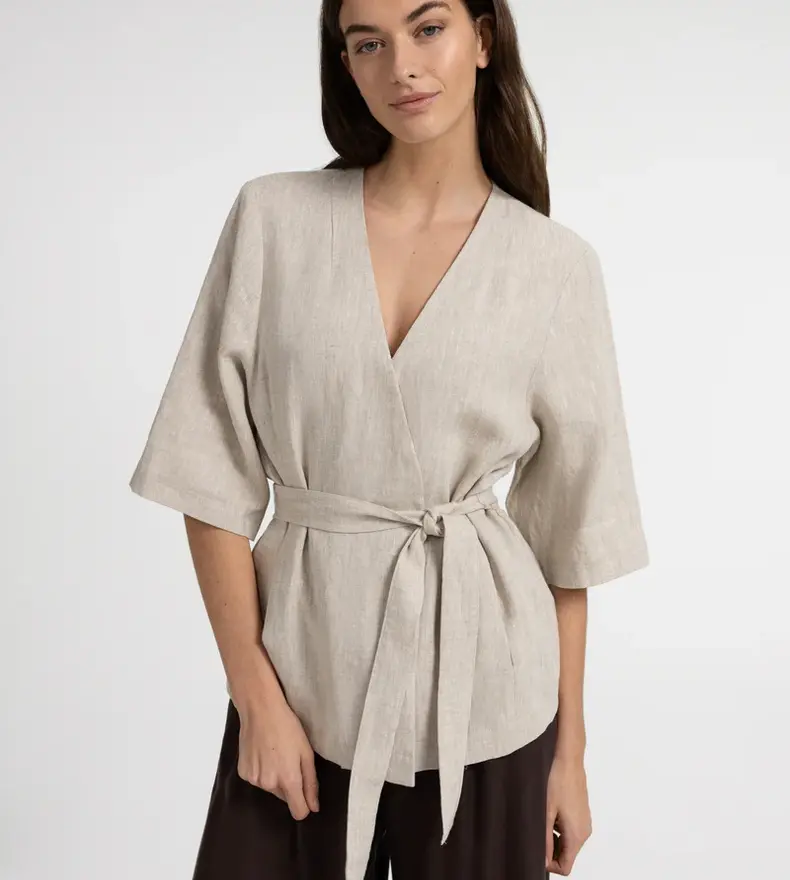 LINEN-BLEND WRAP JACKET