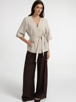 LINEN-BLEND WRAP JACKET