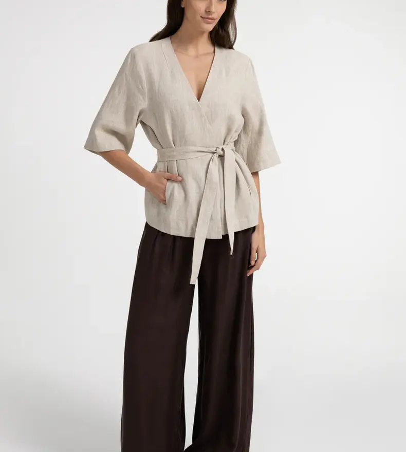 LINEN-BLEND WRAP JACKET