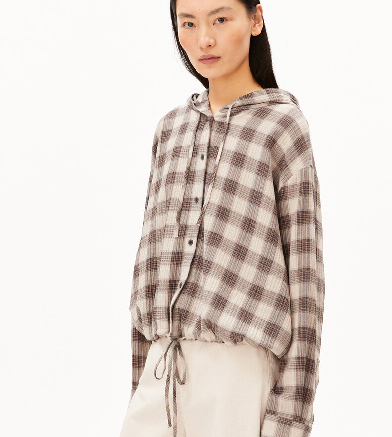 CHECK HOODED BLOUSE