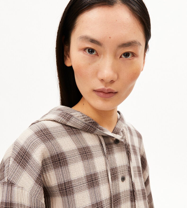 CHECK HOODED BLOUSE