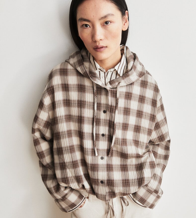 CHECK HOODED BLOUSE