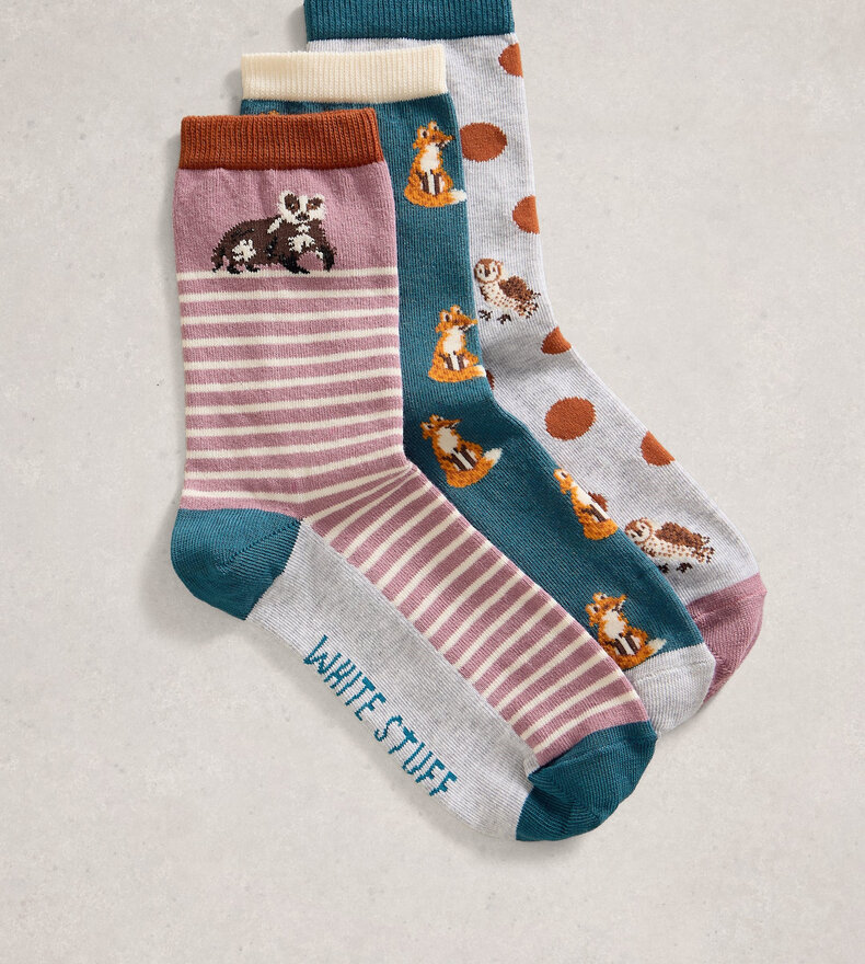 3PK WOODLAND ANIMAL SOCKS