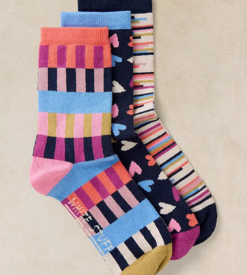 3PK GEO HEART PRINT SOCKS