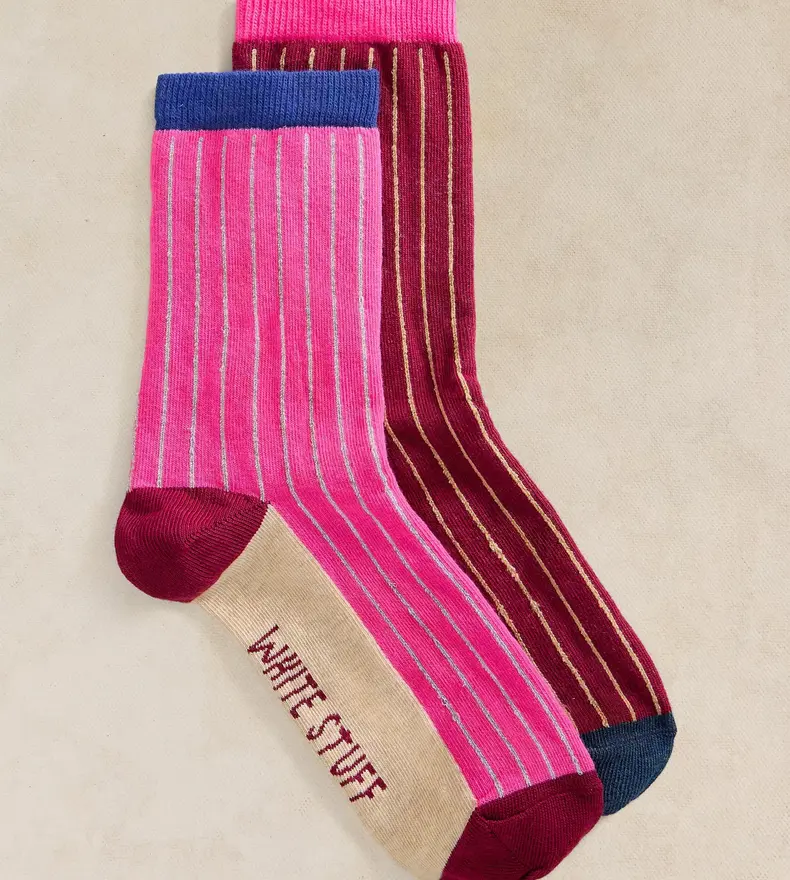 2PK COLOURBLOCK RIB ANKLE SOCK