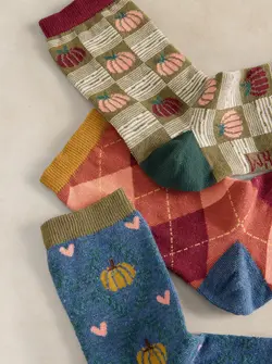 3PK PUMPKIN SEASON ANKLE SOCKS