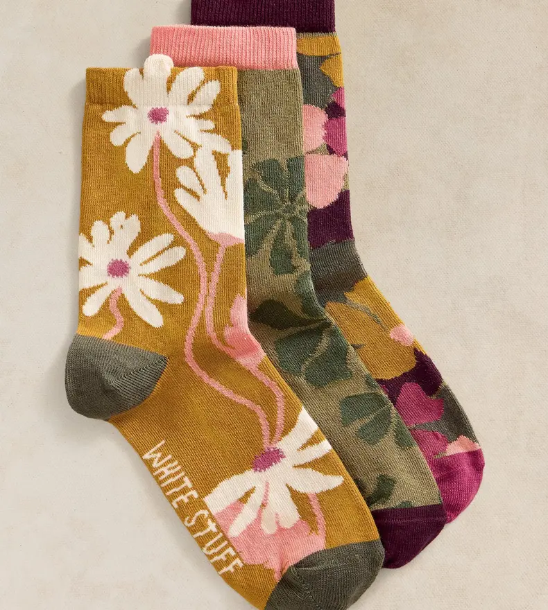 3PK FLORAL TEXTURE ANKLE SOCKS