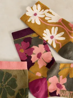 3PK FLORAL TEXTURE ANKLE SOCKS