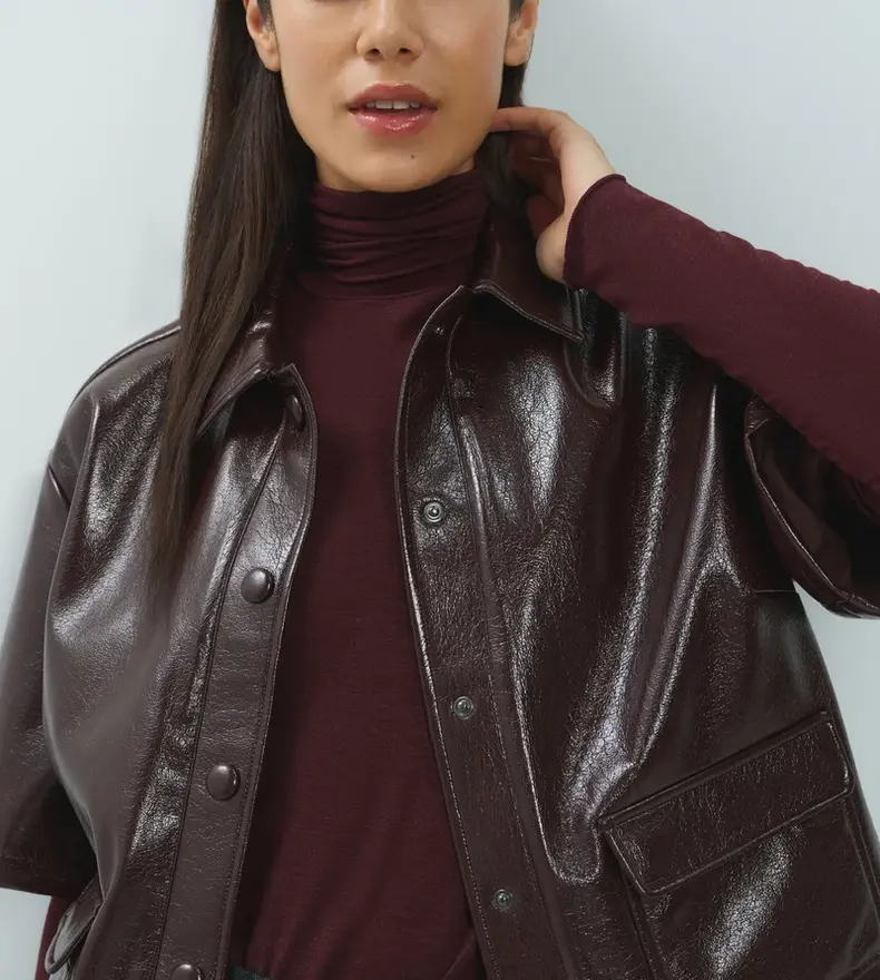 FAUX LEATHER CROP JACKET