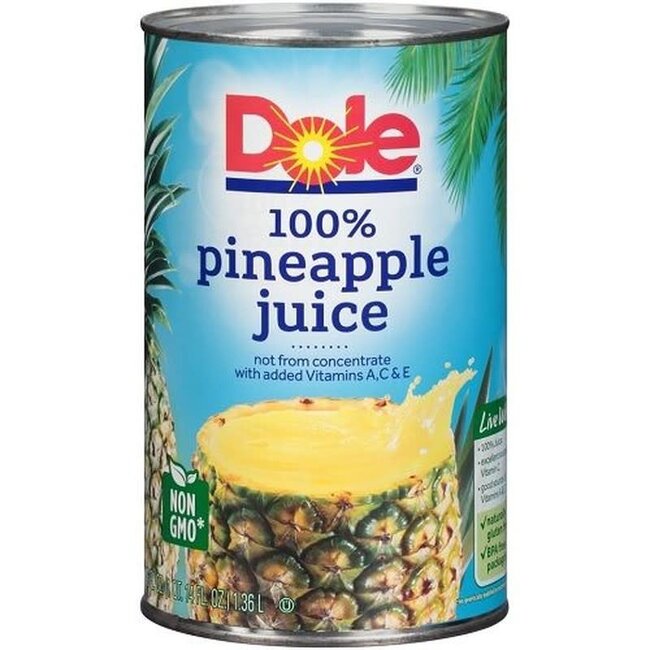 Dole 100% Pineapple Juice, 46 oz, 12 ct