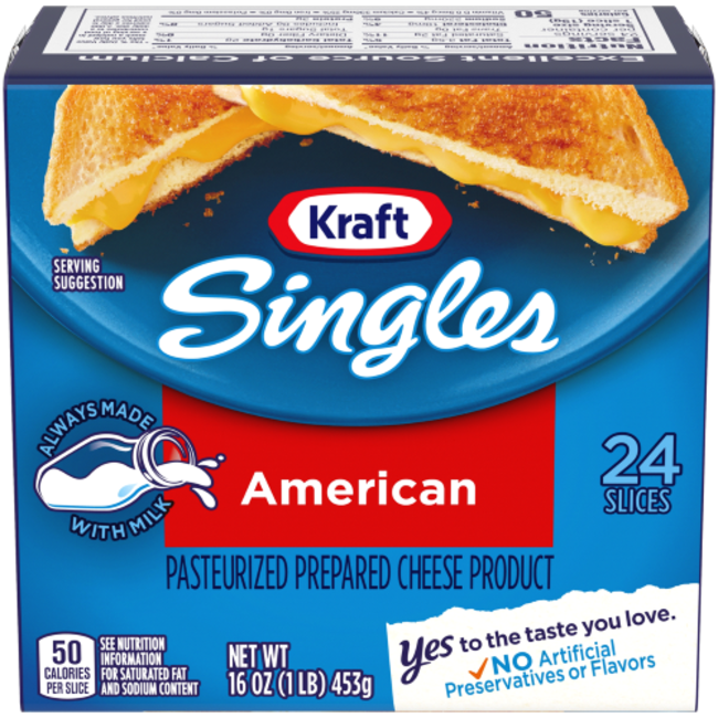 Kraft Cheese Singles American, 16 oz
