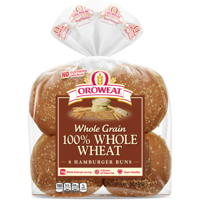 Oroweat Buns Hamburger 100% Whole Wheat Wic, 8 ct