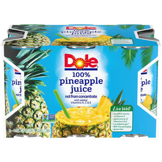Dole Pineapple Juice 6 oz, 6 ct