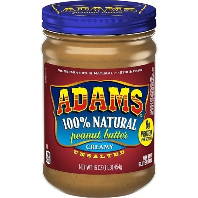 Adams Peanut Butter Creamy Unsalted, 16 oz