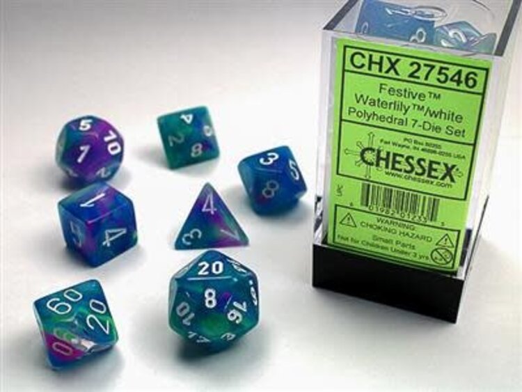 Chessex Chessex: 7-Die Set Festive Waterlily/White