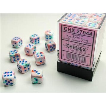 Chessex Chessex: d6 12mm Festive Pop Art/Blue (36)