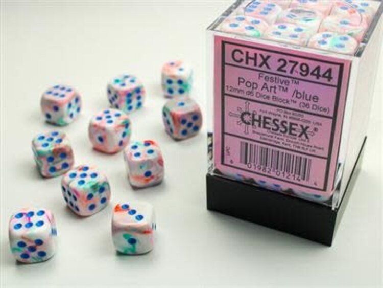 Chessex Chessex: d6 12mm Festive Pop Art/Blue (36)