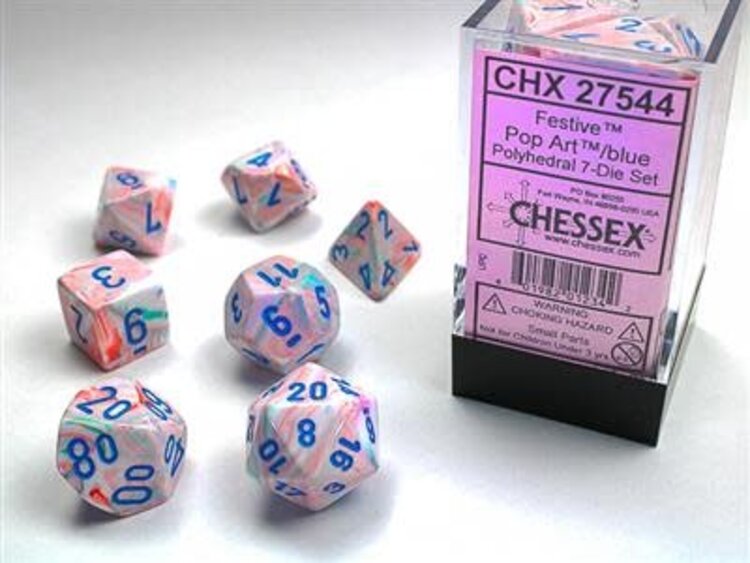 Chessex Chessex: 7-Die Set Festive Pop Art/Blue