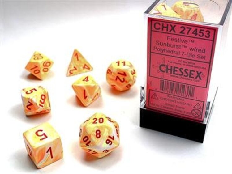 Chessex Chessex: 7-Die Set Festive Sunburst/Red