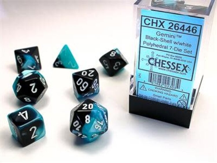 Chessex Chessex: 7-Die Set Gemini Black-Shell/White