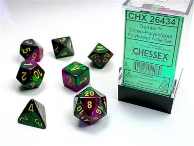Chessex Chessex: 7-Die Set Gemini Green-Purple/Gold