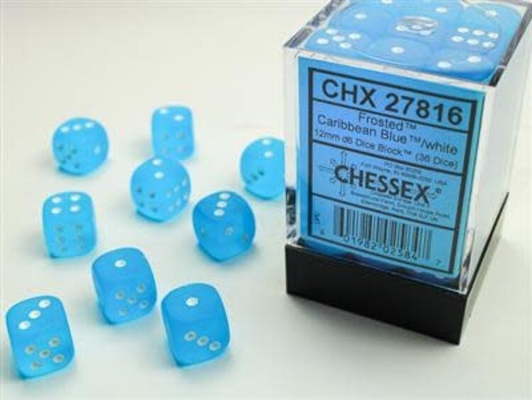 Chessex Chessex: 12mm d6 Frosted Caribbean Blue/White (36)