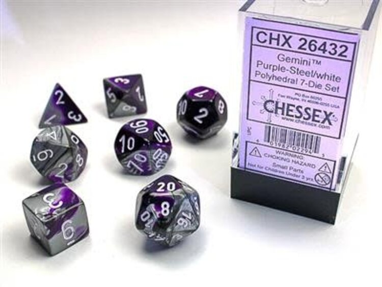 Chessex Chessex: 7-Die Set Gemini Purple-Steel/White