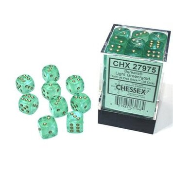 Chessex Chessex: 12mm d6 Luminary Borealis Light Green/Gold (36)