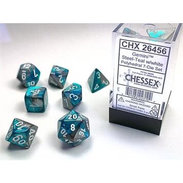 Chessex Chessex: 7-Die Set Gemini Steel-Teal/white