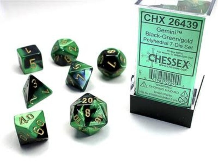 Chessex Chessex: 7-Die Set Gemini Black-Green/Gold