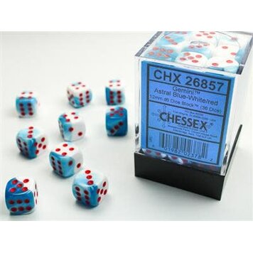 Chessex Chessex: d6 12mm Gemini Astral Blue-White/Red (36)