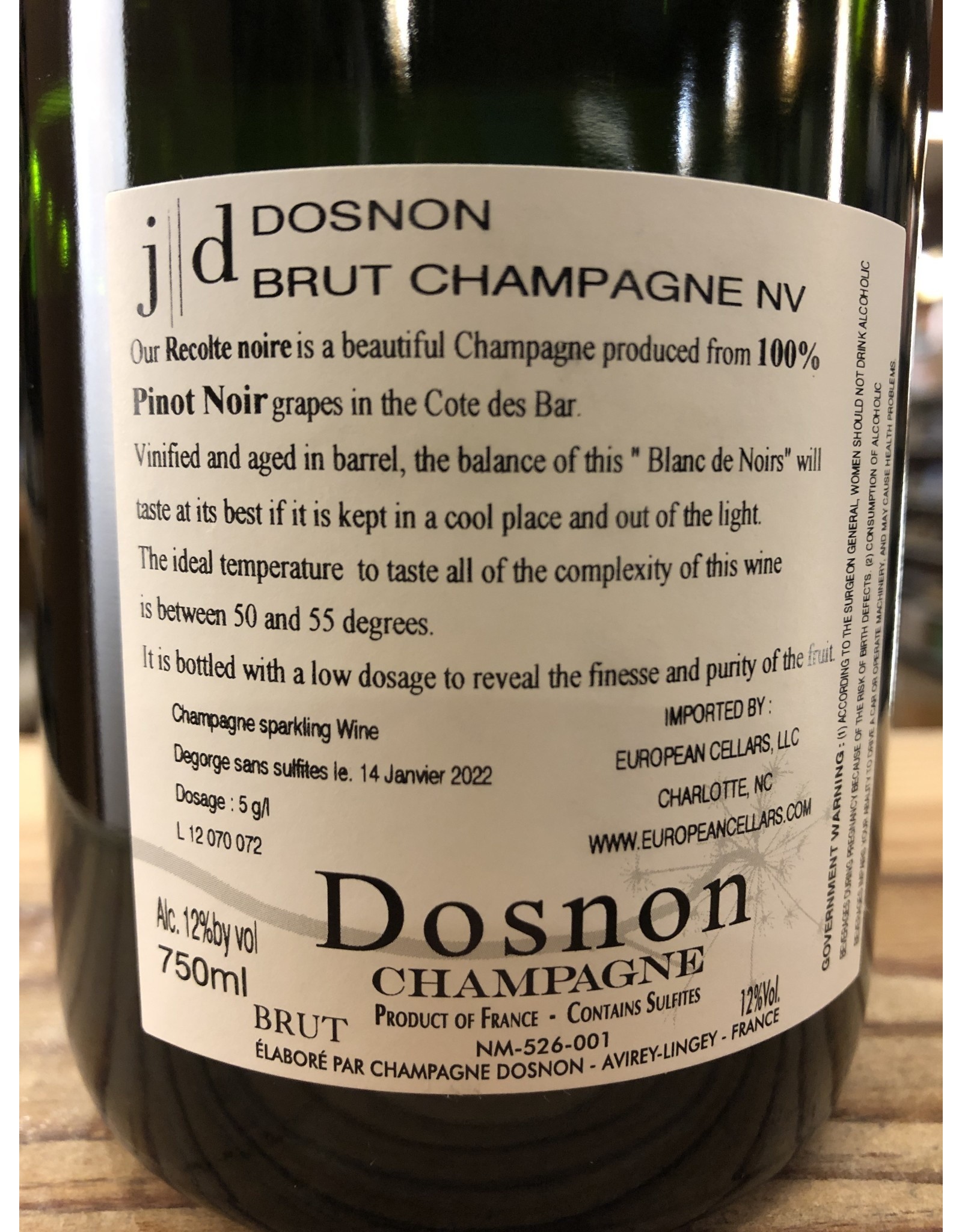 Dosnon Recolte Noire Brut Champagne - 750 ML