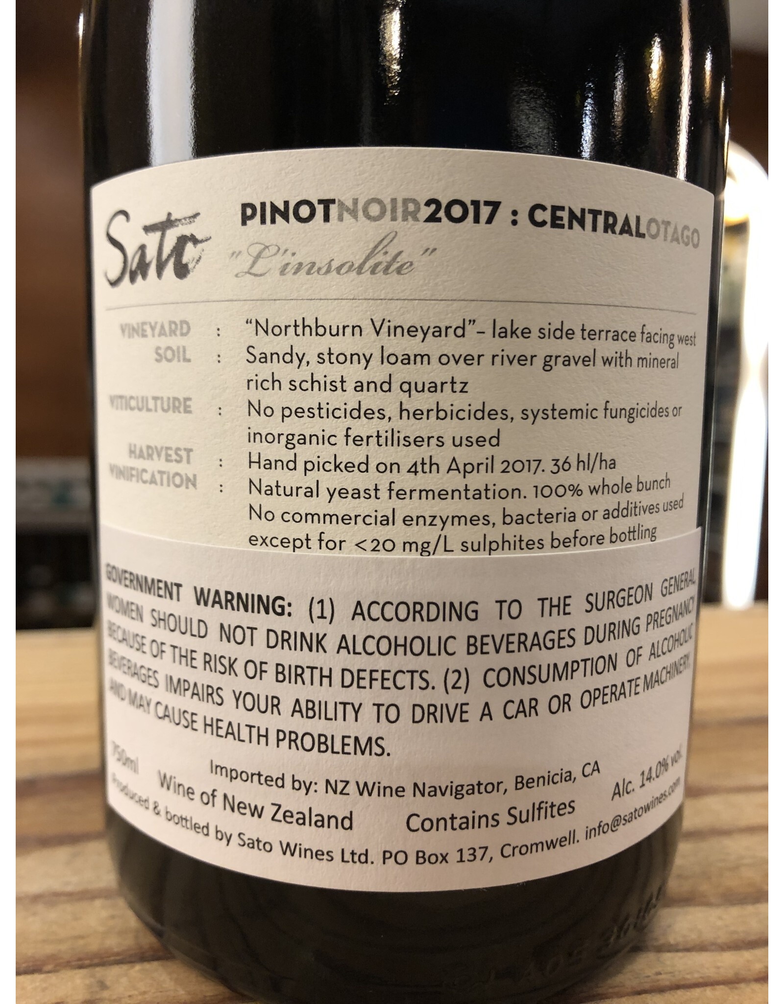 Sato L'Insolite Pinot Noir 2017 - 750 ML