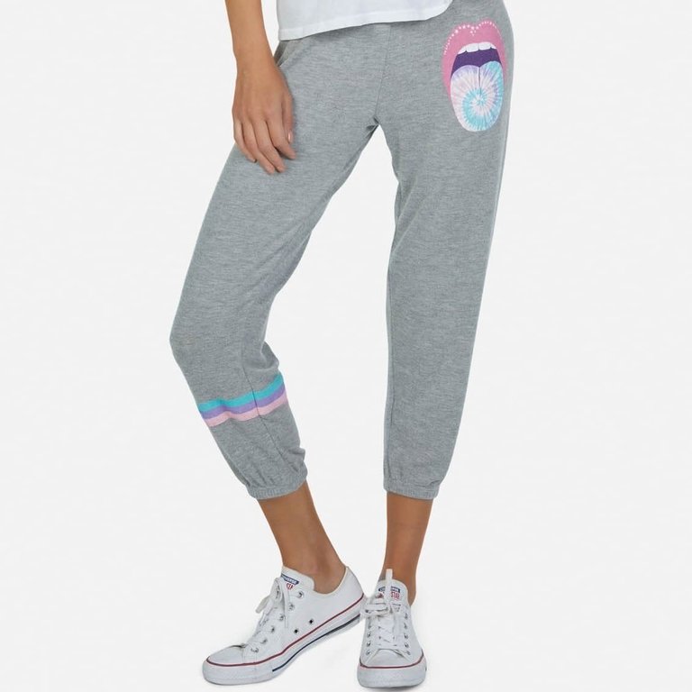 Lauren Moshi Alana Crop Tie Dye Mouth Sweatpant Grey