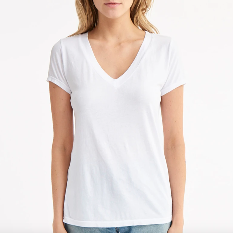 LA Made Low V-Neck Boyfriend Tee White