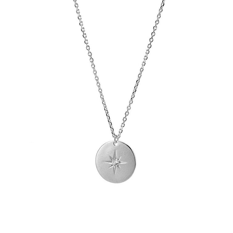 Kikichic CZ Starburst Coin Necklace Silver