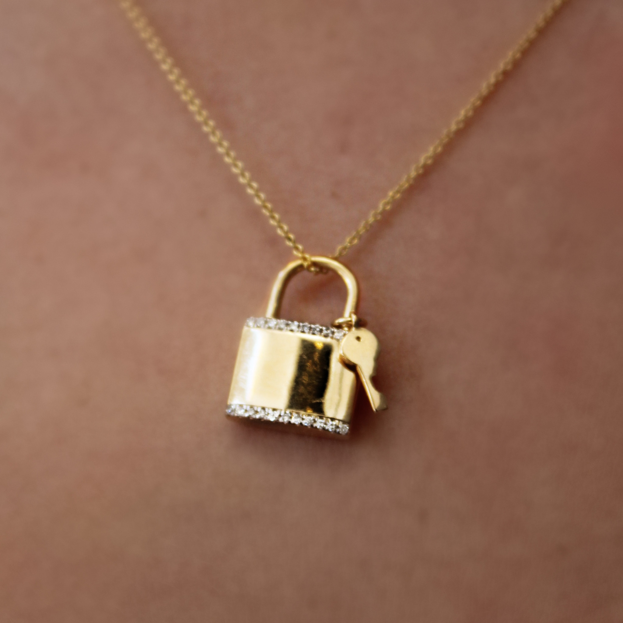 Diamond Lock and Key Pendant Necklace / Lock and Key Diamond 