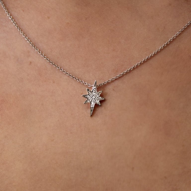 14K White Gold 18" Necklace With Diamond Star Pendant