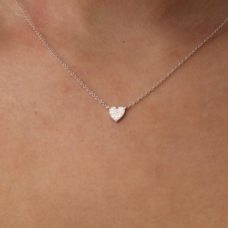 14K White Gold Heart Diamond Necklace