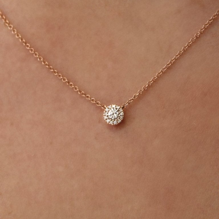 14K Rose Gold Necklace with Solitaire Diamond