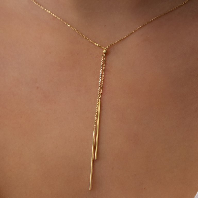 14K Yellow Gold Tailored Lariat Necklace 18"