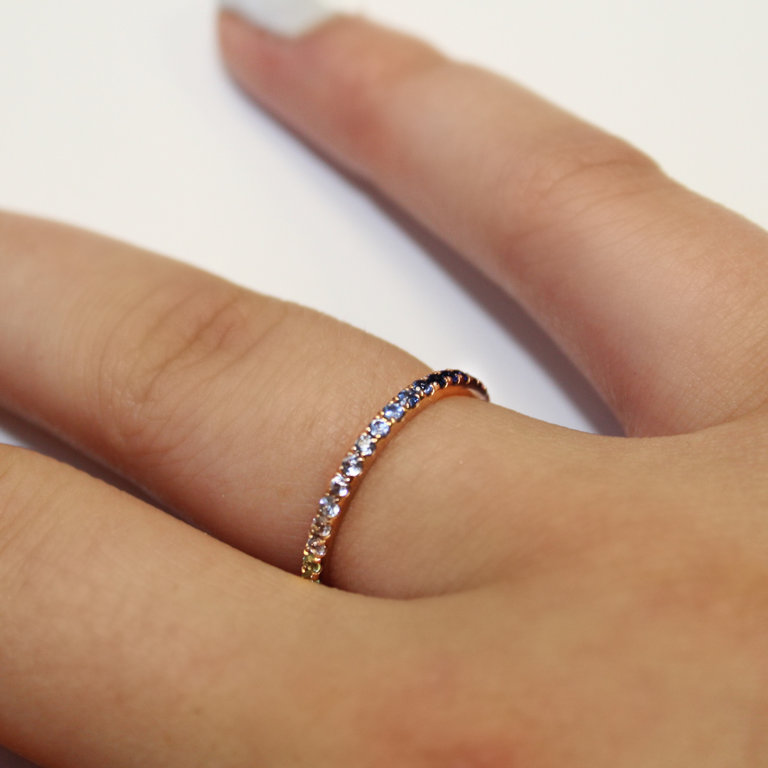 14K Rose Gold Rainbow Sapphire Ring