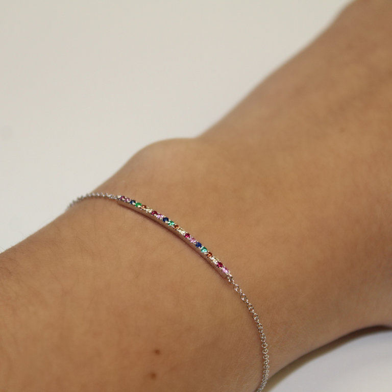 14K White Gold Rainbow Sapphire Bracelet