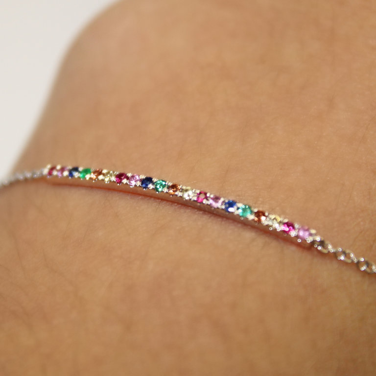 14K White Gold Rainbow Sapphire Bracelet