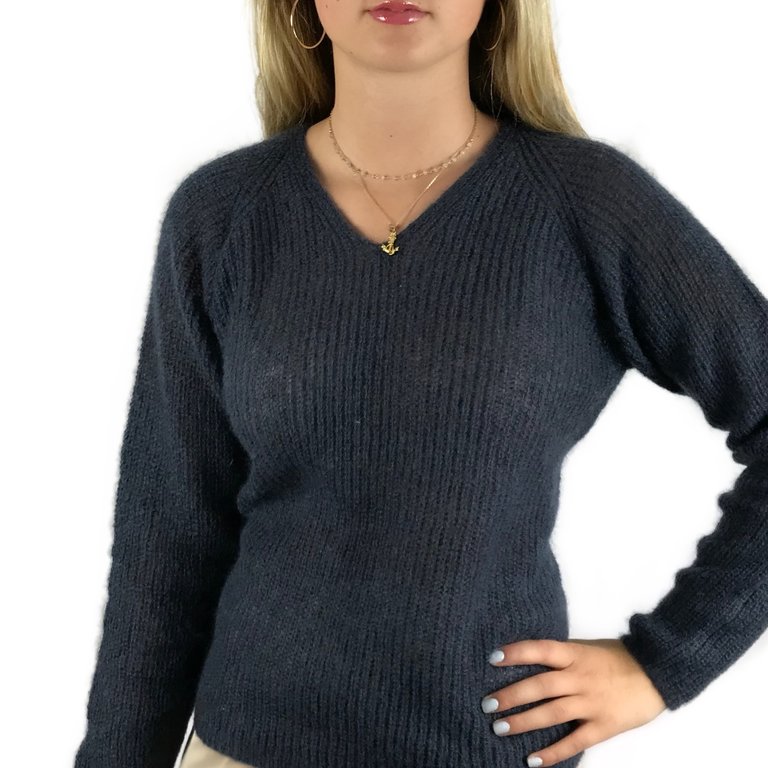 Max Mara Leisure V-Neck Knit Sweater Dark Blue