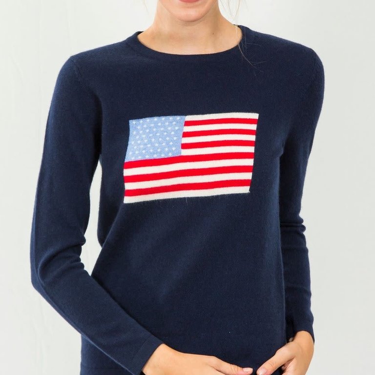 Two Bees Cashmere Flag Intarsia Sweater Navy